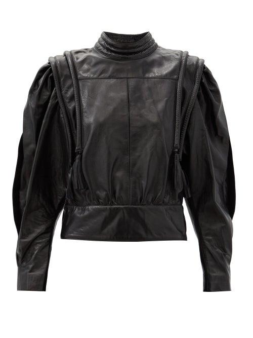 Matchesfashion.com Isabel Marant - Lars Balloon-sleeve Leather Blouse - Womens - Black