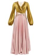 Matchesfashion.com Peter Pilotto - Balloon Sleeve Pleated Charmeuse Gown - Womens - Gold Multi