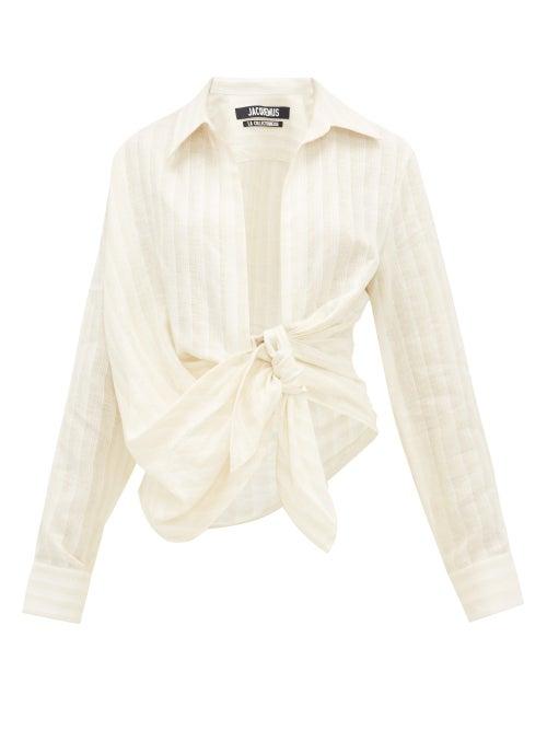 Matchesfashion.com Jacquemus - Bahia Knotted Striped Linen Shirt - Womens - Ivory