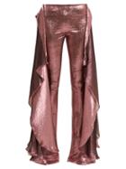 Matchesfashion.com Paula Knorr - Relief High Rise Ruffled Silk Blend Lam Trousers - Womens - Pink
