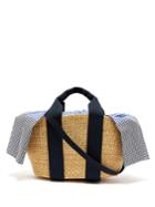 Muuñ George Vichy Gingham Canvas And Woven Straw Bag
