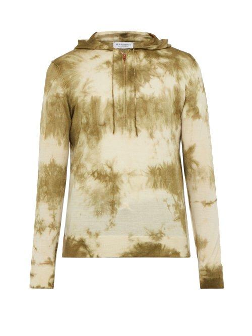 Matchesfashion.com President's - Tie Dyed Hooded Wool Blend Top - Mens - Khaki