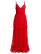 Matchesfashion.com Staud - Mandy Tiered Tulle Dress - Womens - Red