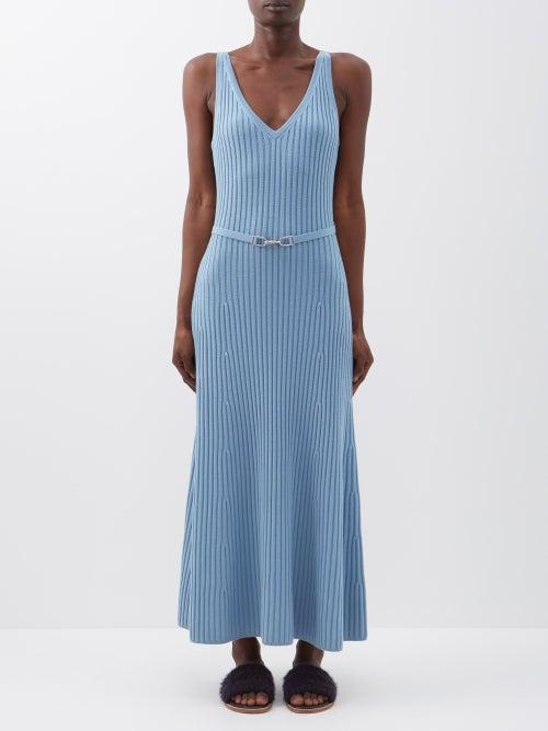 Gabriela Hearst - Lane Belted Rib-knitted Dress - Womens - Light Blue