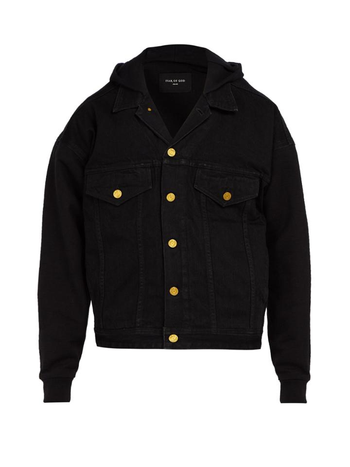Fear Of God Jersey-sleeve Hooded Denim Jacket