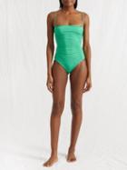 Johanna Ortiz - Green Life Square-neck Ruched Swimsuit - Womens - Emerald