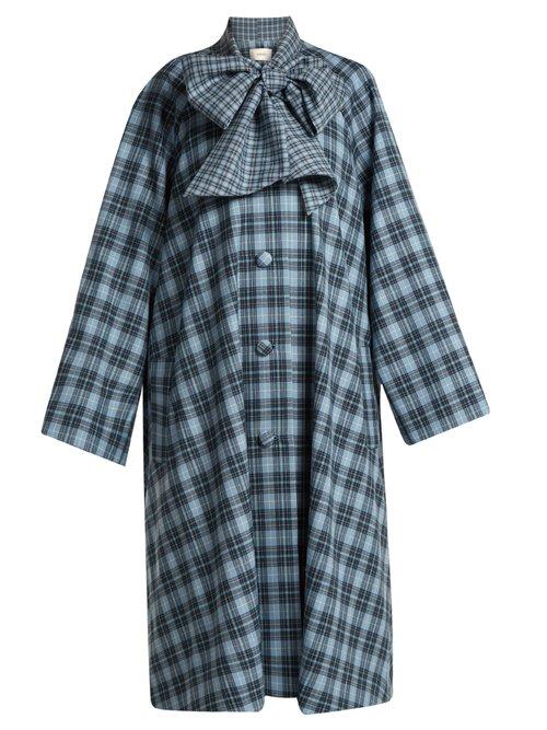 Matchesfashion.com Rodarte - Tie Neck Tartan Coat - Womens - Blue Print