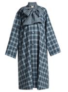 Matchesfashion.com Rodarte - Tie Neck Tartan Coat - Womens - Blue Print