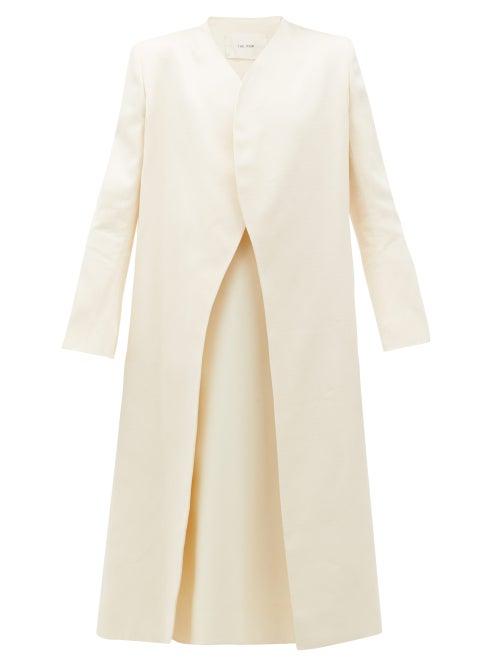 Matchesfashion.com The Row - Marion Curved-front Cotton-ottoman Coat - Womens - Ivory