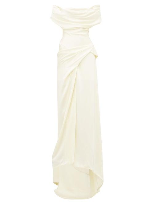Matchesfashion.com Vivienne Westwood - Dione Draped Off The Shoulder Satin Crepe Dress - Womens - Ivory