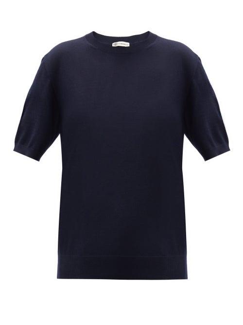 Matchesfashion.com Connolly - Cashmere-blend Short-sleeved Sweater - Womens - Navy