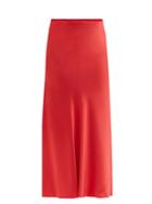 Matchesfashion.com Maison Margiela - Four-stitches Raw-hem Satin Midi Skirt - Womens - Red
