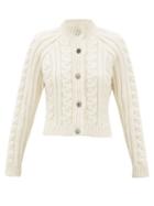 Matchesfashion.com Ganni - Crystal Embellished Cabled Alpaca Blend Cardigan - Womens - Ivory