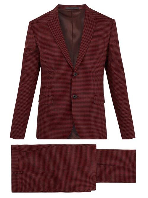 Matchesfashion.com Valentino - Notch Lapel Gingham Wool Blend Suit - Mens - Red