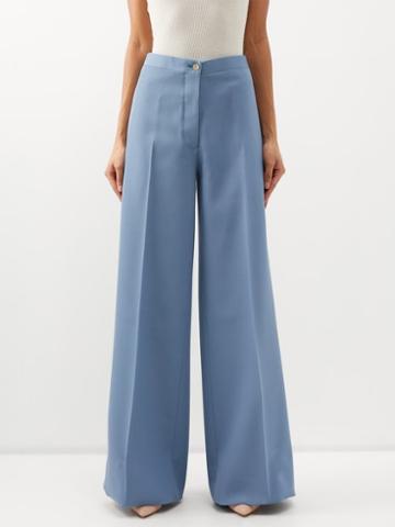 Giuliva Heritage - The Leila Wool-drill Wide-leg Trousers - Womens - Light Blue