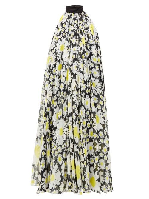 Matchesfashion.com Richard Quinn - Halterneck Daisy Print Chiffon Dress - Womens - Black Yellow