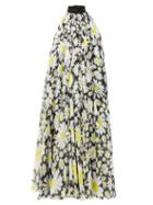 Matchesfashion.com Richard Quinn - Halterneck Daisy Print Chiffon Dress - Womens - Black Yellow