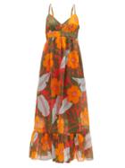 Ladies Rtw Lee Mathews - Oleander Hibiscus-print Ramie Maxi Dress - Womens - Orange Multi