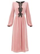 Matchesfashion.com Saloni - Camille Bow-embellished Velvet Midi Dress - Womens - Light Pink