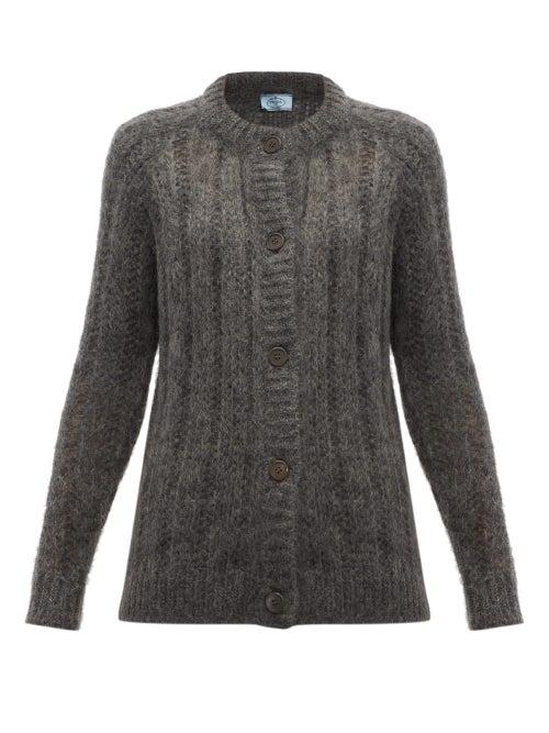 Matchesfashion.com Prada - Open Knit Mohair Blend Cardigan - Womens - Grey