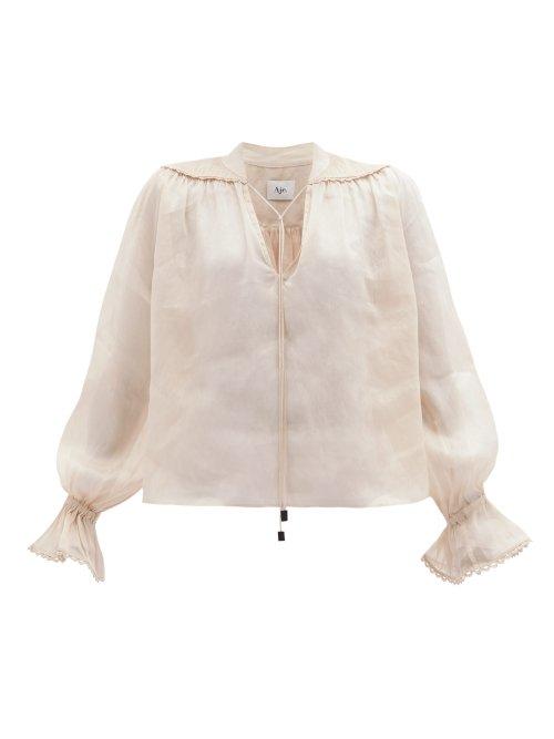 Matchesfashion.com Aje - Elissa Picot Trim Silk Blend Blouse - Womens - Nude