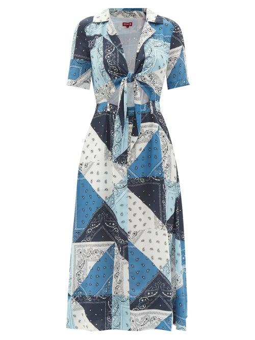 Ladies Rtw Staud - Giorgiana Bandana-print Recycled-fibre Dress - Womens - Blue Multi