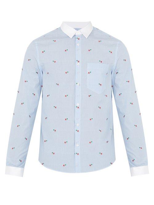 Matchesfashion.com Gucci - Striped Cotton Poplin Shirt - Mens - Light Blue