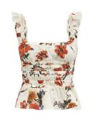 Ladies Rtw Brock Collection - Silvia Ruched Floral-print Cotton Top - Womens - Red White
