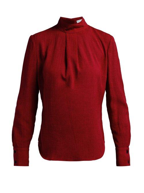 Matchesfashion.com Cefinn - High Neck Voile Blouse - Womens - Burgundy