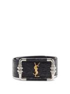 Matchesfashion.com Saint Laurent - Monogram Crocodile-effect Leather Belt - Womens - Black