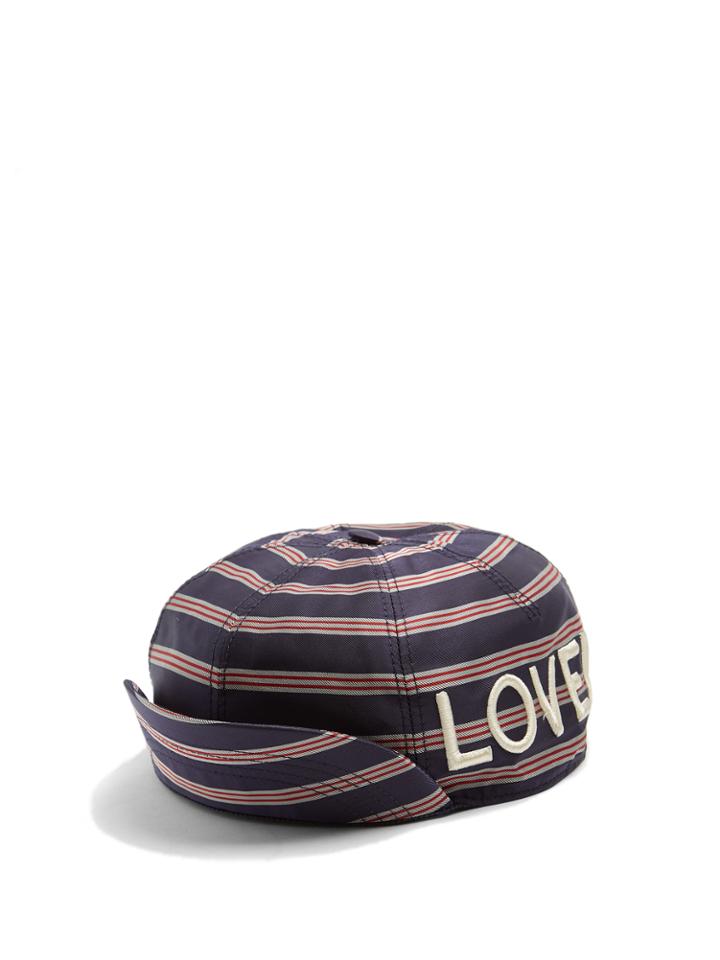 Gucci Embroidered Striped Satin Cap