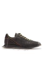 Matchesfashion.com Rick Owens - Distressed Stitch Low Top Leather Trainers - Mens - Black Multi