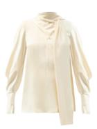 Matchesfashion.com Roksanda - Dauphin Pussy-bow Silk-satin Blouse - Womens - Ivory