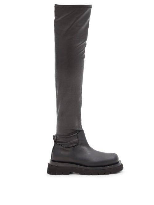 Matchesfashion.com Bottega Veneta - Chunky-sole Leather Over-the-knee Boots - Womens - Black
