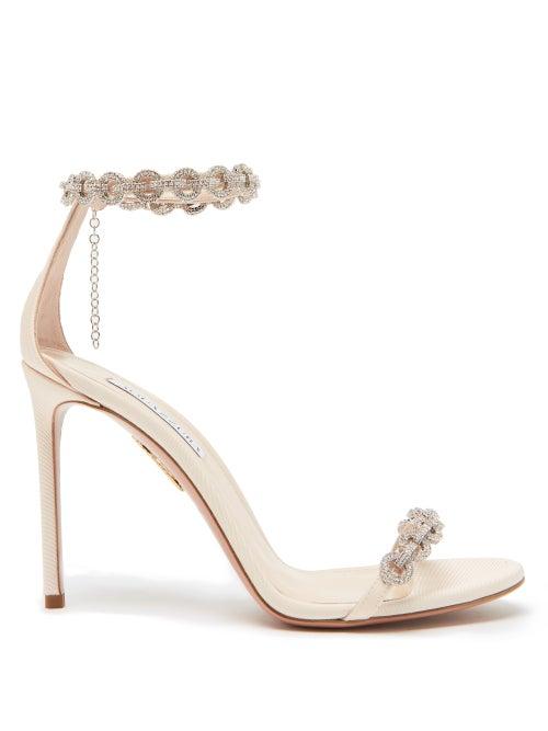 Aquazzura - Love Link 105 Crystal Grosgrain Sandals - Womens - Pink Gold