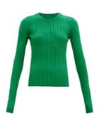 Matchesfashion.com Mm6 Maison Margiela - Long-sleeved Ribbed-knit Jersey Top - Womens - Green