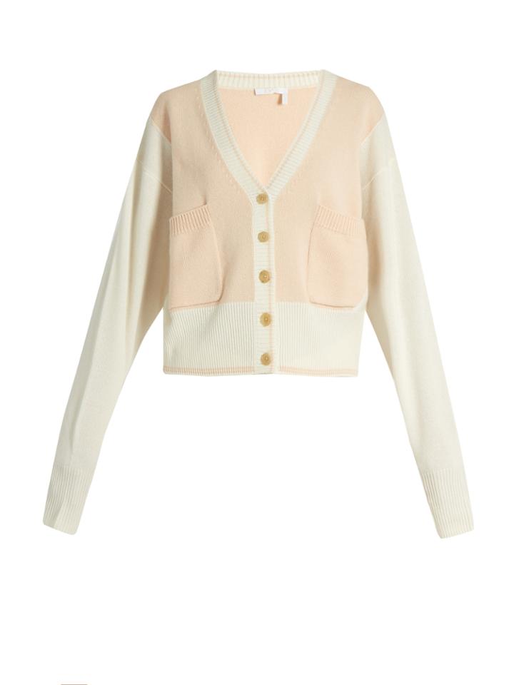 Chloé Bi-colour V-neck Cashmere Cardigan