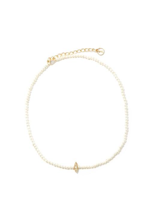 Matchesfashion.com Anissa Kermiche - Diamond, Pearl And 14kt Gold Choker - Womens - Yellow Gold
