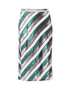Matchesfashion.com Diane Von Furstenberg - Sequin Striped Bias Cut Skirt - Womens - Green Multi