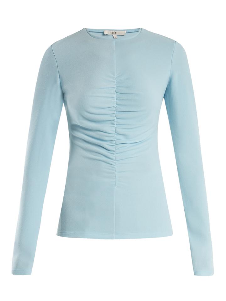 Tibi Ruched-front Stretch-crepe Top