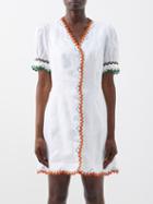 Saloni - Marlee Scallop-edge Embroidered Linen Dress - Womens - White Multi