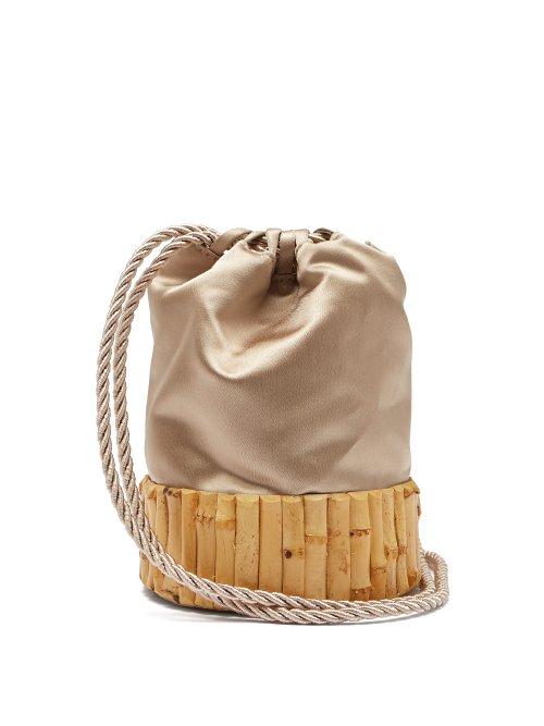Matchesfashion.com Glorinha Paranagua - Saigon Satin And Bamboo Bucket Bag - Womens - Nude