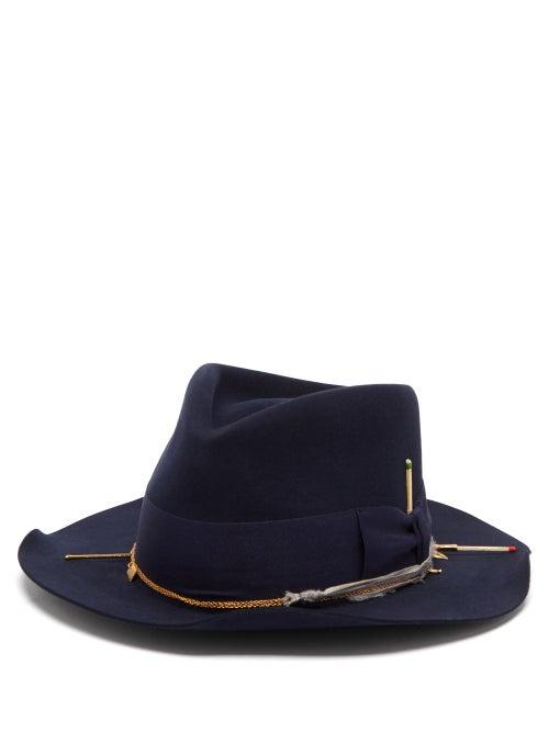 Nick Fouquet - Terrel Bow-tied Felt Fedora Hat - Mens - Navy