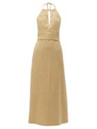 Matchesfashion.com Raey - Split Front Halterneck Slubby Silk Blend Dress - Womens - Tan