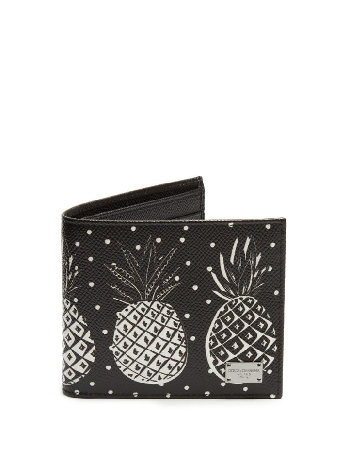 Dolce & Gabbana Bi-fold Pineapple-print Grained-leather Wallet