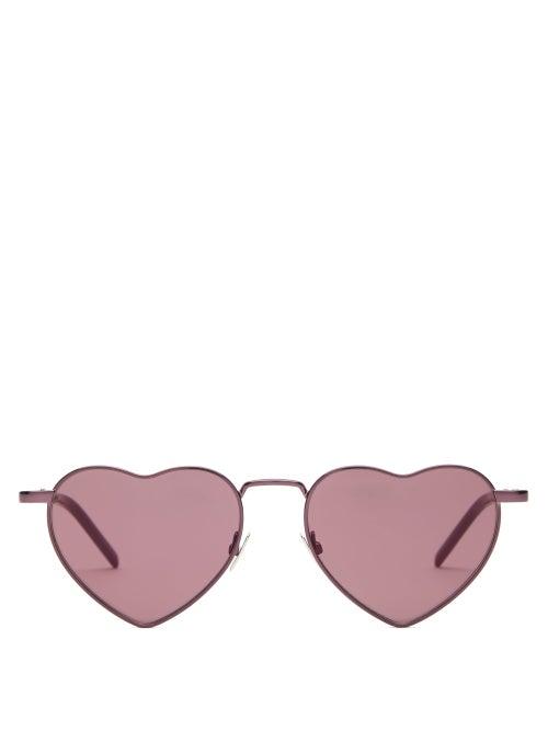 Matchesfashion.com Saint Laurent - Lou Lou Heart Metal Sunglasses - Womens - Pink