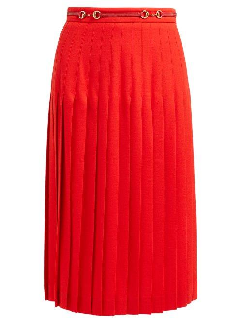 Matchesfashion.com Gucci - Horsebit Waistband Pleated Wool Blend Skirt - Womens - Orange