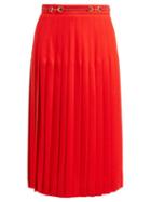 Matchesfashion.com Gucci - Horsebit Waistband Pleated Wool Blend Skirt - Womens - Orange