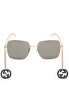 Matchesfashion.com Gucci - Gg Chain-charm Square Metal Sunglasses - Womens - Black Gold