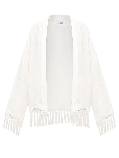 Galvan - Frida Tasselled Floral-devor Jacket - Womens - White